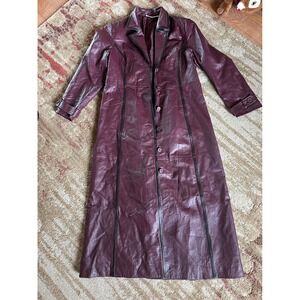 Rich Plum Leather Trench Coat Womens LP Y2K Matrix Goth Grunge Vampirecore